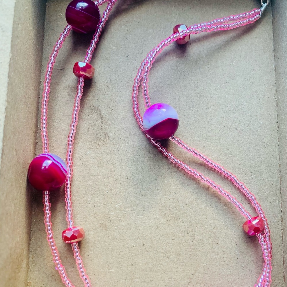 pink seed bead with pink silverite